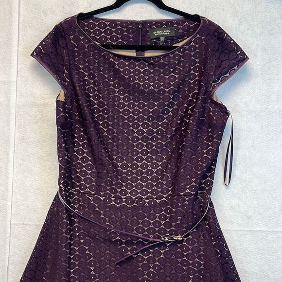 NWT BLACK LABEL by EVAN PICONE Dress Size16 Dark Purple Lace with Belt - Picture 2 of 15